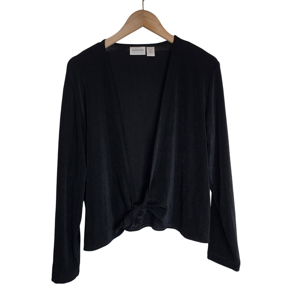 Chico's Travelers Cardigan Tie Front Women's 2 (Large) Long Sleeve Black‎